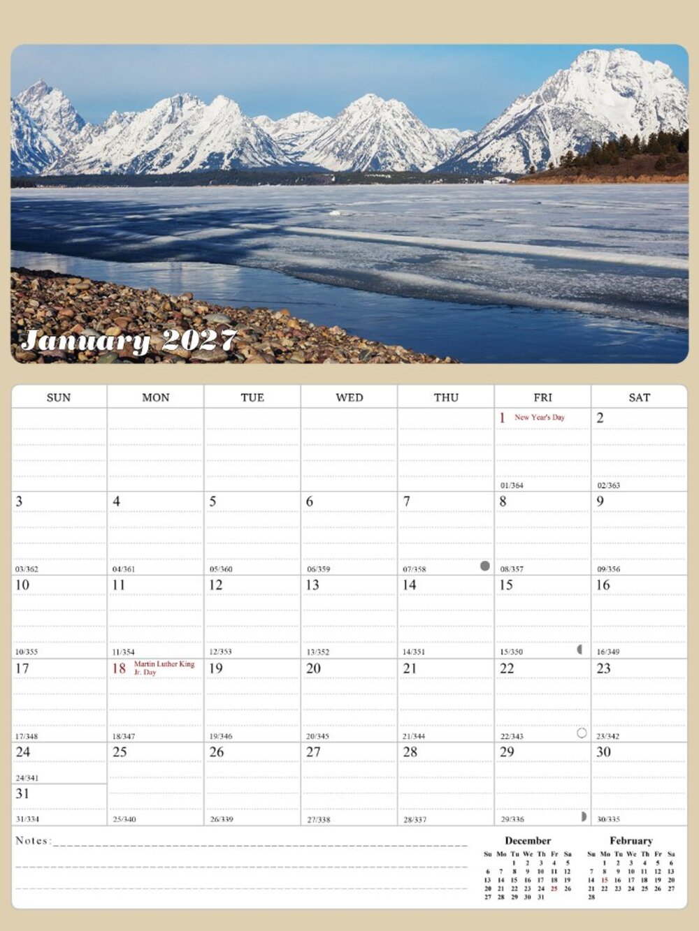 2027 Calendar Magnetic Peel & Stick 12 Months 8.5" x 11" National Parks